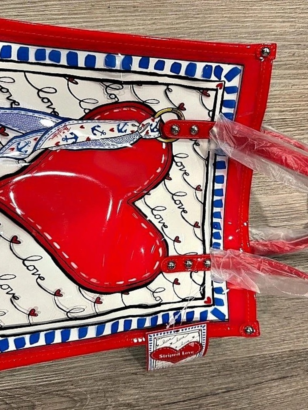 Brighton Striped Love Vinyl Tote Red & White